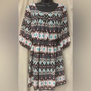 By & By Aztec Print Elastic Waist Balloon Sleeve Dress Size M